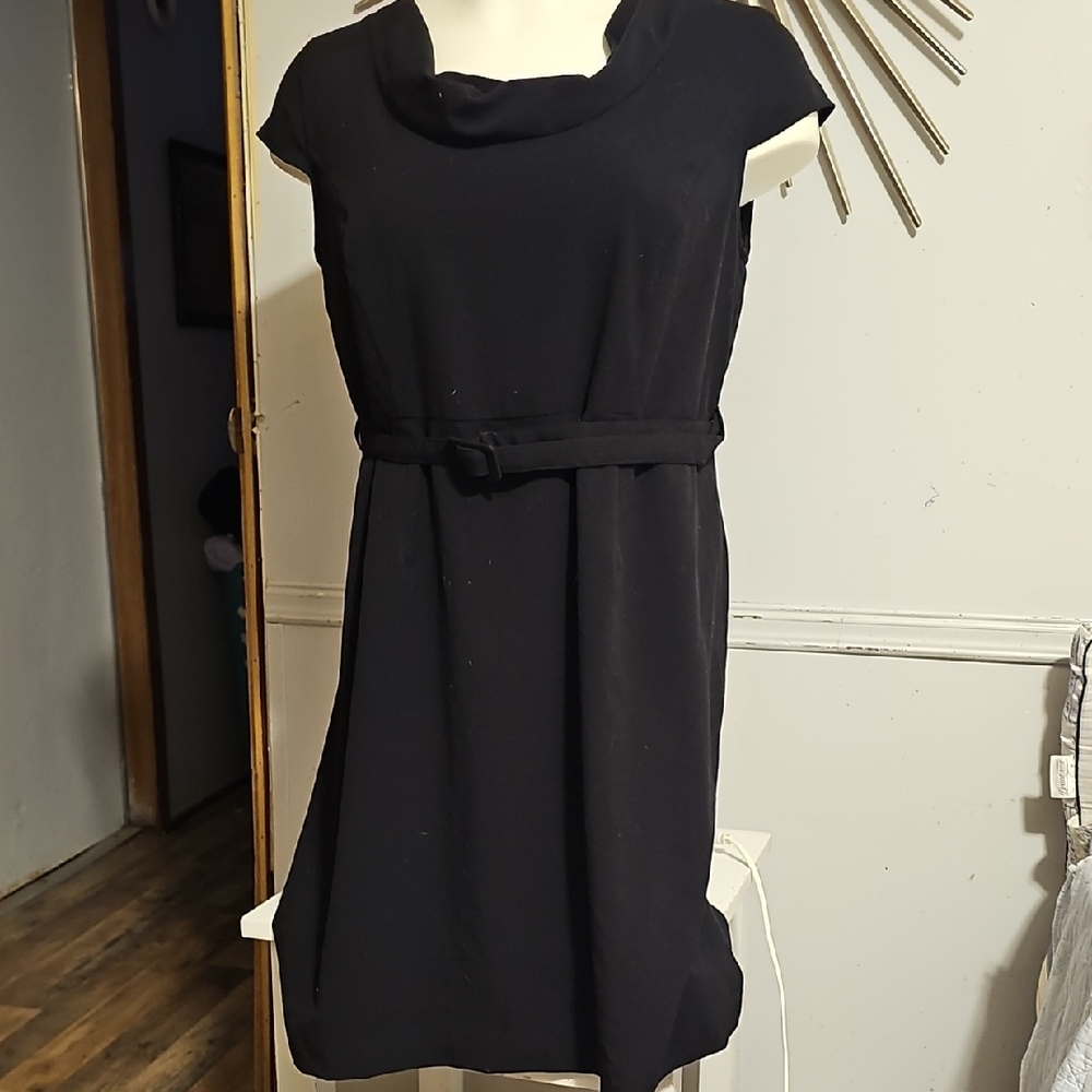 Calvin Klein Black Cap-Sleeve Belted Midi Dress 46" Bust 42" Waist 1x
